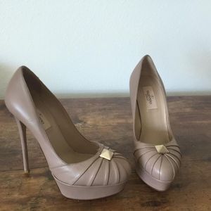 Valentino Rockstud Platform Pump Nude Napa Leather